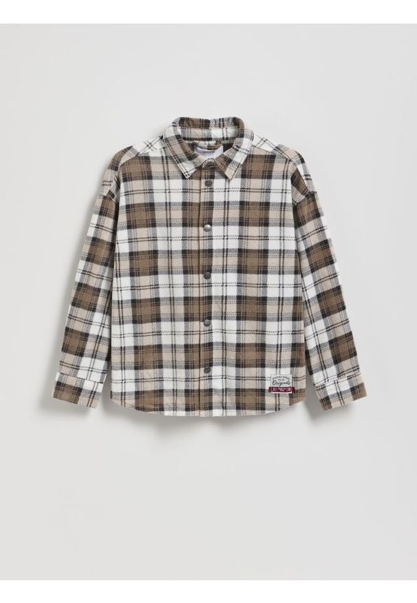 Reserved - Koszula w kratę - beżowy. Kolor: beżowy. Materiał: tkanina