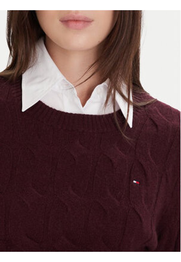 TOMMY HILFIGER - Tommy Hilfiger Sweter WW0WW43586 Bordowy Regular Fit. Kolor: czerwony. Materiał: wełna