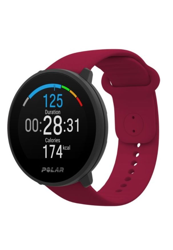 POLAR - Zegarek sportowy Polar Unite czerwony. Rodzaj zegarka: cyfrowe. Kolor: czerwony. Materiał: polar. Styl: sportowy