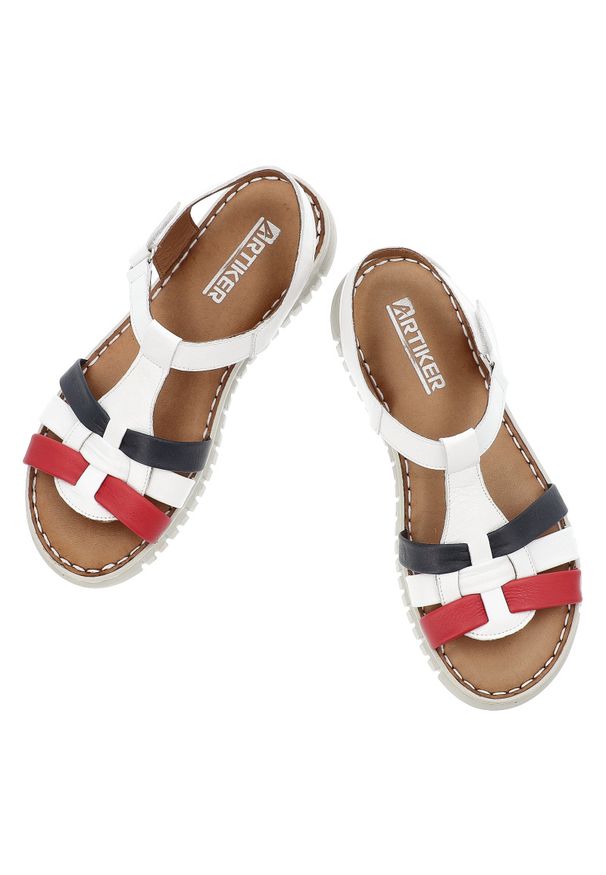 Kolorowe Sandały Artiker Modne Obuwie Damskie. Okazja: na co dzień. Zapięcie: rzepy. Materiał: skóra. Wzór: kolorowy. Sezon: lato. Styl: casual