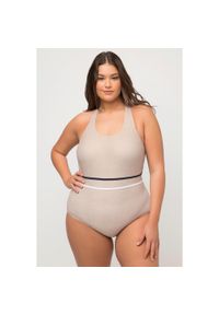 ULLA POPKEN - Damski Kostium kąpielowy imitacja juty usztywniane miseczki. Kolekcja: plus size. Kolor: beżowy. Materiał: włókno, elastan, poliamid, materiał