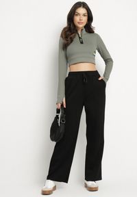 Born2be - Czarne Spodnie Dresowe Szerokie z Wiskozą Elaniris. Okazja: na co dzień. Kolor: czarny. Materiał: wiskoza, dresówka. Długość: do kostek. Styl: casual, elegancki #6
