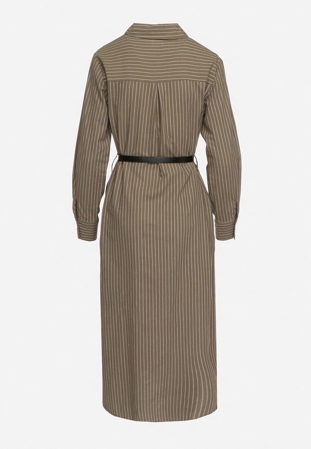 Born2be - Zielona Koszulowa Sukienka na Guziki z Paskiem i Imitacją Kieszeni Tintarra. Kolor: zielony. Typ sukienki: koszulowe. Styl: elegancki, sportowy, klasyczny