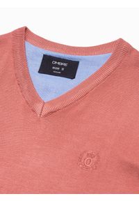 Ombre Clothing - Sweter męski z haftem - różowy V18 - Rozmiar: XXL. Kolor: różowy. Materiał: nylon, wiskoza, materiał, dzianina. Wzór: haft. Styl: klasyczny, elegancki #5