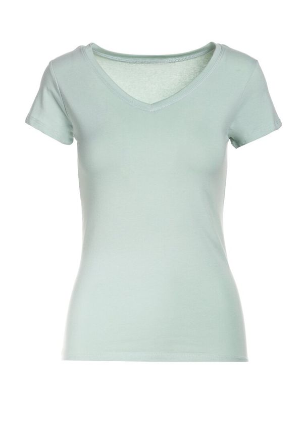 Born2be - Miętowy T-shirt Nysalphia. Kolor: miętowy. Materiał: dzianina, bawełna, elastan. Długość rękawa: krótki rękaw. Długość: krótkie. Styl: klasyczny