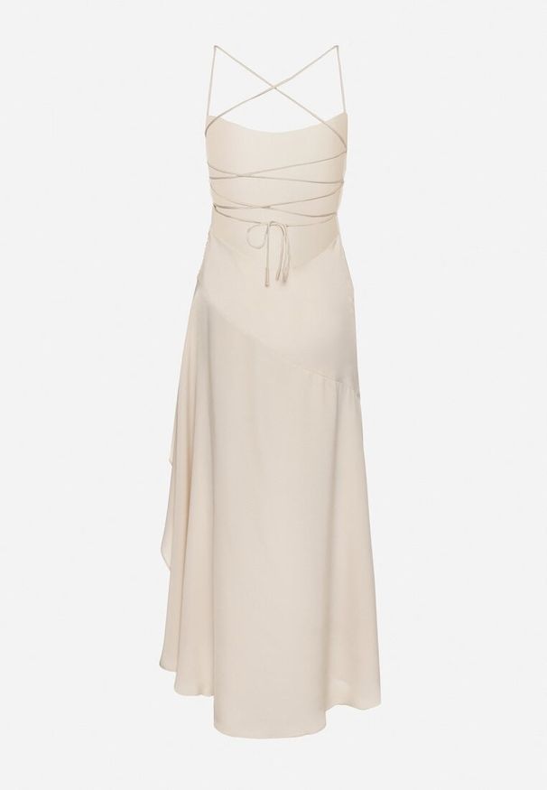 Born2be - Jasnobeżowa Asymetryczna Sukienka Vices z Odkrytymi Plecami i Gorsetowym Wiązaniem Natifalia. Typ kołnierza: dekolt gorset. Kolor: beżowy. Typ sukienki: asymetryczne, gorsetowe. Styl: elegancki