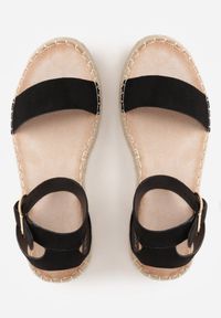 Renee - Czarne Sandały VICES na Plecionej Platformie z Paskiem Wokół Kostki Daphelsa. Zapięcie: pasek. Kolor: czarny. Materiał: len. Sezon: lato. Obcas: na platformie #2