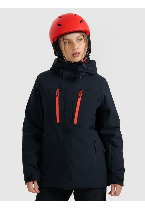 4f - 4F Kurtka narciarska membrana 10000 damska - czarna S. Kolor: czarny. Materiał: skóra, materiał. Wzór: gładki. Sezon: zima