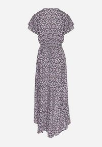 Born2be - Czarno-Różowa Bawełniana Sukienka z Gumką w Talii i Asymetrycznym Dołem Orrizae. Okazja: na co dzień. Typ kołnierza: dekolt kopertowy, kołnierz z falbankami. Kolor: czarny. Materiał: bawełna. Długość rękawa: krótki rękaw. Sezon: wiosna, lato. Typ sukienki: asymetryczne. Styl: elegancki, casual #2