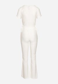 Born2be - Biały Wiskozowy Komplet Bluzka z Wiązaniem i Długie Spodnie Rivasori. Kolor: biały. Materiał: wiskoza