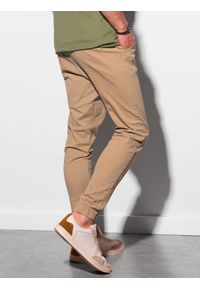 Ombre Clothing - Spodnie męskie joggery P885 - camel - XXL. Materiał: elastan, bawełna. Styl: klasyczny