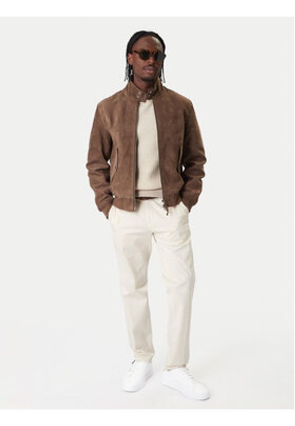 TOMMY HILFIGER - Tommy Hilfiger Kurtka skórzana Harrington MW0MW42976 Brązowy Regular Fit. Kolor: brązowy. Materiał: skóra