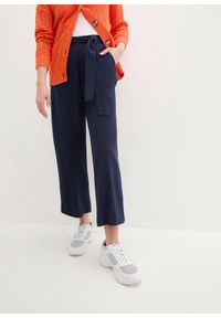 bonprix - Spodnie culotte z przewiewnej mieszanki lnu. Kolor: niebieski. Materiał: len #1