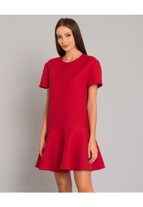 VALENTINO - Czerwona sukienka mini. Kolor: czerwony. Materiał: wełna, jedwab, materiał. Typ sukienki: rozkloszowane. Styl: klasyczny, elegancki. Długość: mini