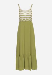 Born2be - Zielona Sukienka Rozkloszowana na Ramiączkach z Wiskozy Ozdobiona Haftami Efradea. Okazja: na co dzień. Kolor: zielony. Materiał: wiskoza. Długość rękawa: na ramiączkach. Wzór: aplikacja, haft. Styl: casual, klasyczny #6