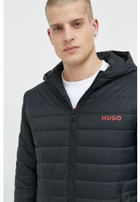 Hugo - HUGO kurtka męska kolor czarny przejściowa. Okazja: na co dzień. Typ kołnierza: kaptur. Kolor: czarny. Materiał: bawełna. Styl: casual