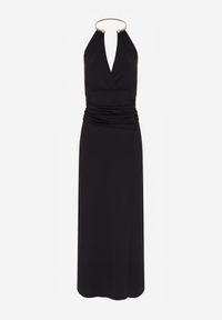 Born2be - Czarna Sukienka Koktajlowa z Dekoltem Halter i Odkrytymi Plecami Sewrina. Okazja: na wesele, na ślub cywilny. Typ kołnierza: dekolt halter. Kolor: czarny. Materiał: jedwab. Typ sukienki: proste. Styl: wizytowy #7