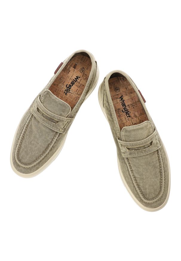 Szare Mokasyny Wrangler Wsuwane Obuwie Męskie. Okazja: na co dzień. Zapięcie: bez zapięcia. Kolor: szary. Materiał: materiał. Sezon: lato. Styl: casual, sportowy, klasyczny