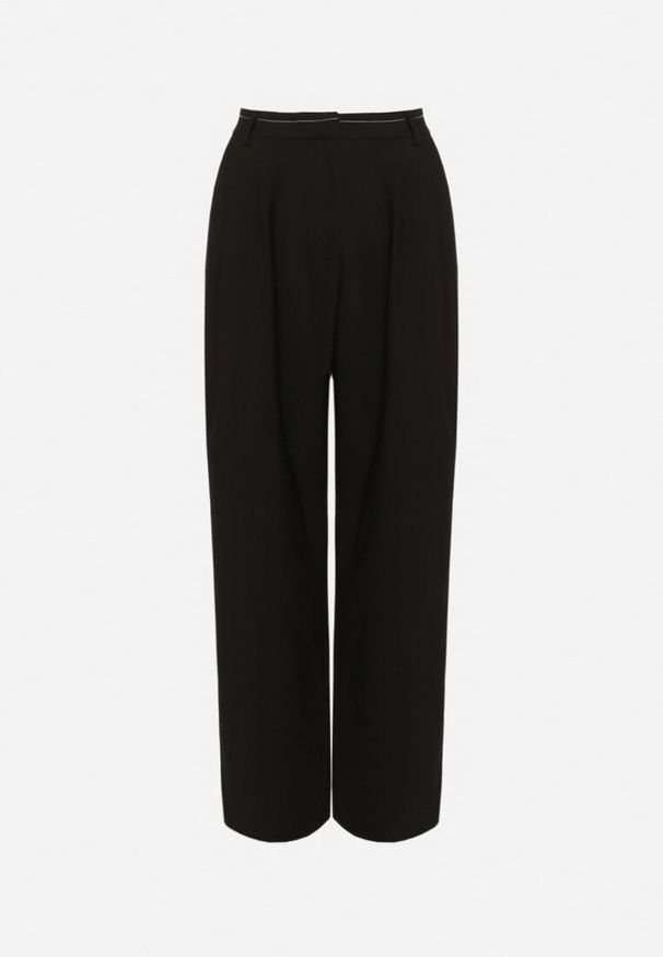 Born2be - Czarne Szerokie Spodnie Garniturowe z Wysokim Stanem i Wiskozą Mavana. Okazja: na spotkanie biznesowe. Stan: podwyższony. Kolor: czarny. Materiał: wiskoza. Styl: biznesowy, elegancki