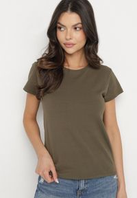 Born2be - Ciemnozielony Bawełniany Klasyczny T-shirt Lunolia. Okazja: na co dzień. Kolor: zielony. Materiał: bawełna. Wzór: gładki. Styl: klasyczny