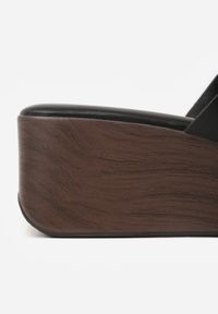 Born2be - Czarne Klapki Drewniaki na Koturnie z Paskiem na Palec Triajoy. Okazja: na co dzień. Kolor: czarny. Materiał: bawełna, len. Sezon: lato. Obcas: na koturnie. Styl: casual, elegancki #6