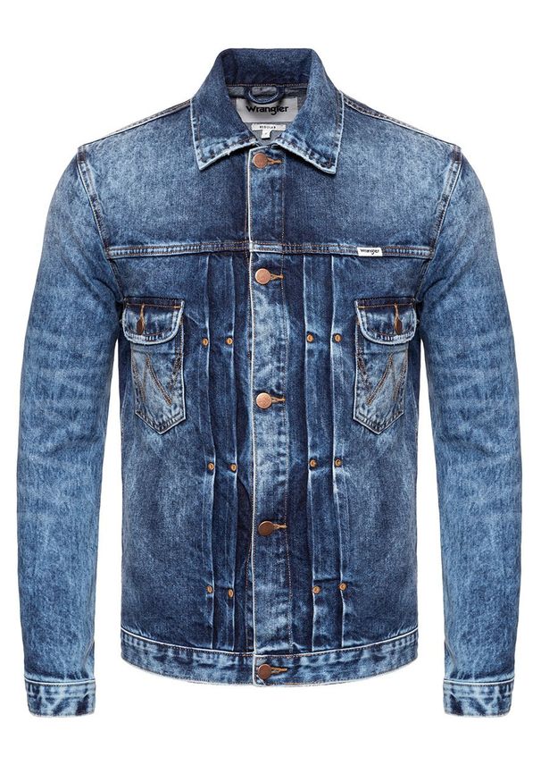 Wrangler - KURTKA JEANSOWA WRANGLER RETRO JACKET BANG ON W442GW24F 112128844. Materiał: jeans. Wzór: aplikacja. Styl: retro