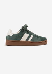 Born2be - Zielono-Białe Sneakersy w Stylu Klasycznych Tenisówek z Ozdobnymi Paskami Neveza. Okazja: na co dzień. Zapięcie: pasek. Kolor: zielony. Materiał: jeans. Wzór: paski #6