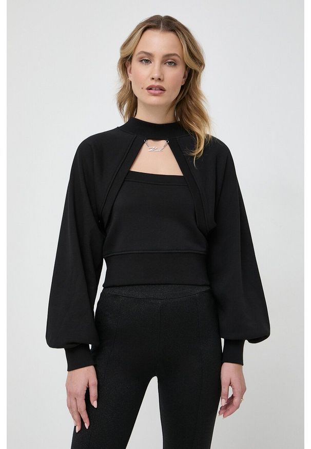Karl Lagerfeld bluza damska kolor czarny gładka. Kolor: czarny. Materiał: bawełna, poliester. Długość rękawa: raglanowy rękaw. Wzór: gładki. Styl: klasyczny