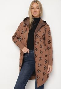 Born2be - Brązowy Kardigan z Geometrycznym Motywem Ralanis. Kolor: brązowy. Materiał: jeans. Wzór: geometria. Styl: elegancki, klasyczny #4