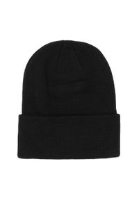 Urban Classics - Długa Czapka Z Naszywką Ze Sztucznej Skóry. Kolor: czarny. Materiał: skóra. Wzór: aplikacja