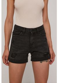 Haily's Szorty jeansowe damskie kolor czarny gładkie high waist. Okazja: na co dzień. Stan: podwyższony. Kolor: czarny. Materiał: jeans. Wzór: gładki. Styl: casual #1