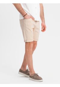 Ombre Clothing - Jeansowe męskie klasyczne szorty z podwiniętą nogawką – kremowe V2 OM-SRDS-0162 - XXL. Kolor: kremowy. Materiał: jeans. Sezon: lato. Styl: klasyczny #10