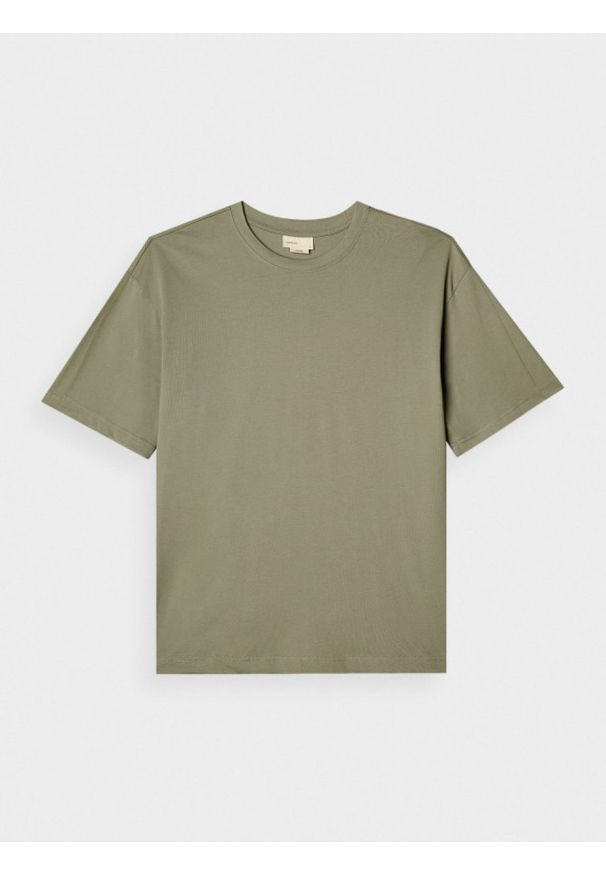 outhorn - T-shirt oversize basic męski - khaki. Kolor: brązowy. Materiał: dzianina, bawełna, materiał. Wzór: gładki