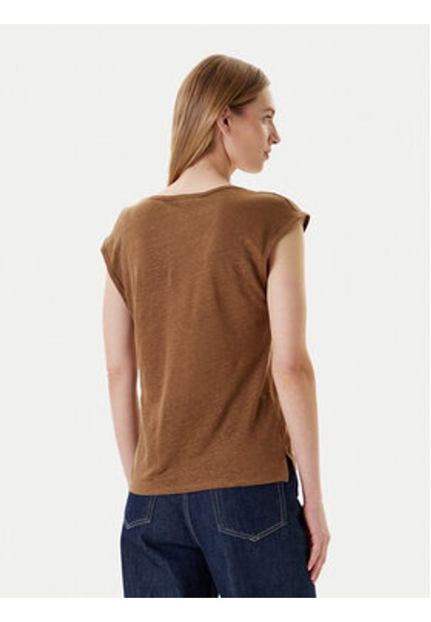 United Colors of Benetton - United Colors Of Benetton T-Shirt 37UJE16B1 Brązowy Regular Fit. Kolor: brązowy. Materiał: len
