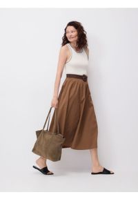 Reserved - Bawełniana spódnica z paskiem - beżowy. Kolor: beżowy. Materiał: bawełna #1