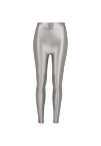 Urban Classics - Metaliczne, Błyszczące Legginsy Z Wysoką Talią Dla Kobiet. Kolor: szary. Sport: turystyka piesza