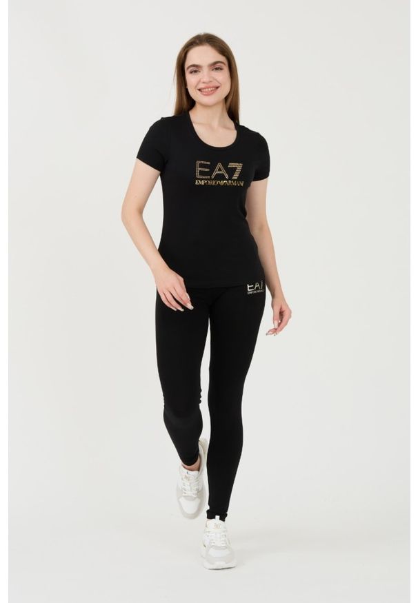 EA7 Emporio Armani - EA7 Czarny t-shirt z cyrkoniami. Kolor: czarny