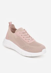 Born2be - Różowe Dzianinowe Sneakersy na Grubej Podeszwie ze Żłobieniami Enolora. Okazja: na co dzień, na spacer. Kolor: różowy. Materiał: dzianina. Szerokość cholewki: normalna. Sport: turystyka piesza, fitness #4