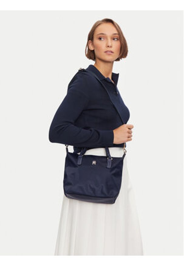 TOMMY HILFIGER - Tommy Hilfiger Torebka Poppy Th Small Tote AW0AW15640 Granatowy. Kolor: niebieski