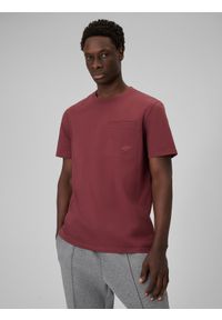 4f - 4F T-shirt regular gładki męski - burgundowy L. Okazja: na co dzień. Kolor: czerwony. Materiał: bawełna, dzianina. Długość rękawa: krótki rękaw. Długość: krótkie. Wzór: gładki. Styl: casual #1