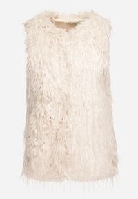 Born2be - Jasnobeżowa Kamizelka Futrzana ze Wsuwanymi Kieszeniami Venzira. Okazja: na co dzień. Kolor: beżowy. Materiał: futro. Wzór: aplikacja. Styl: casual, elegancki #6