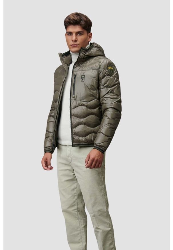 Blauer USA - BLAUER Zielona męska kurtka Wave Short Jackets, Rozmiar 3XL. Okazja: na co dzień. Kolor: czarny. Materiał: poliamid. Styl: casual