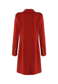 CATERINA - Wełniany płaszcz dwurzędowy. Kolor: czerwony. Materiał: wełna. Styl: klasyczny #5