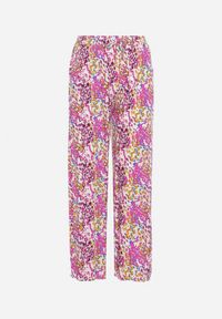 Born2be - Fuksjowe Szerokie Spodnie z Wiskozy w Abstrakcyjny Print z Gumką w Pasie Sumiesa. Kolor: różowy. Materiał: wiskoza. Wzór: nadruk #4