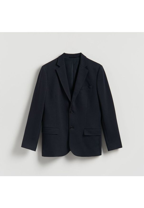 Reserved - Marynarka slim fit - granatowy. Kolor: niebieski. Materiał: bawełna, dzianina
