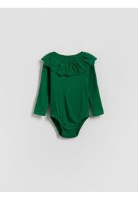 Reserved - Body z kołnierzykiem - zielony. Kolor: zielony. Materiał: dzianina, bawełna