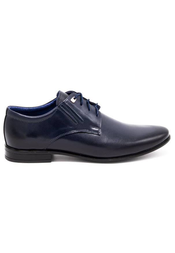 Olivier Buty wizytowe 480 granatowe. Kolor: niebieski. Materiał: jeans, skóra, materiał. Obcas: na obcasie. Styl: wizytowy. Wysokość obcasa: średni