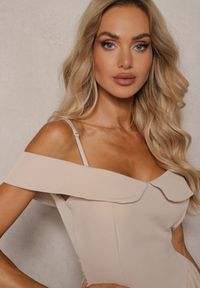 Renee - Beżowa Sukienka na Ramiączkach z Regulacją z Usztywnionymi Miseczkami Miviora. Kolor: beżowy. Materiał: tkanina. Długość rękawa: na ramiączkach. Sezon: lato