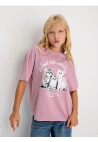 Sinsay - Bawełniana koszulka z nadrukiem - różowy. Kolor: różowy. Materiał: bawełna. Wzór: nadruk #1