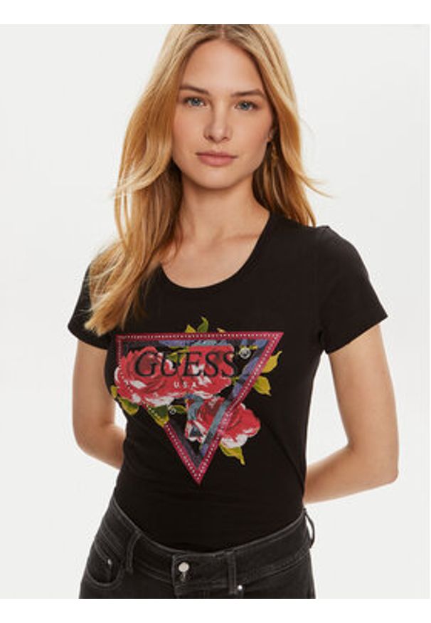 Guess T-Shirt W4YI71 J1314 Czarny Regular Fit. Kolor: czarny. Materiał: bawełna